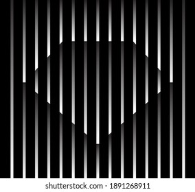 Abstract Unusual Gem Sign Logo On Geometric Black And White Gradient Stripes Background. Luxury Stripe Pattern. Vector Seamless Fabric Texture.