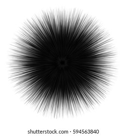 Abstract unusual prickly shape. Abstract fuzzy dark element isolated on white background. Decorative spiky round form. Geometric vector illustration.