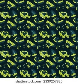 Abstract unusual seamless artwork with surreal hand drawn pattern