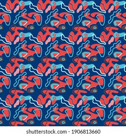 Abstract unusual seamless pattern with shapes and wave lines