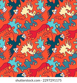 Abstract unusual seamless pattern with wave hand drawn shapes  