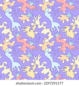 Abstract unusual seamless pattern with wave hand drawn shapes  