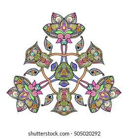 Abstract unusual triangle floral decor lace mandala for your design or tattoo.Vector ornament isolated on white