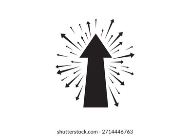 Abstract upward arrow with radiating smaller pointers