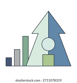 Forma de flecha ascendente Abstractas compuesta de Elementos geométricos como gráfico de barras y círculo, que simbolizan el crecimiento, el progreso y el desarrollo empresarial