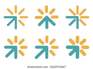 Abstract Upward Arrow and Sunburst Icon Set Representing Growth, Progress, and Innovation in a Bold Modern Design Style
