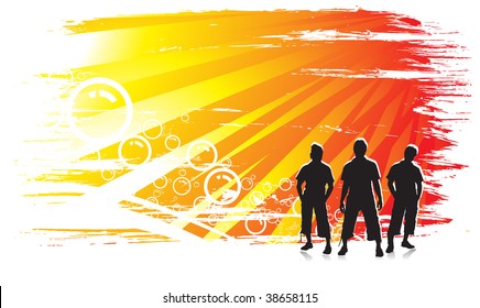  Abstract urabn background with standing boys. Vector illustration