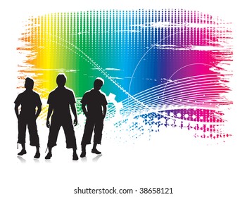  Abstract urabn background with standing boys. Vector illustration
