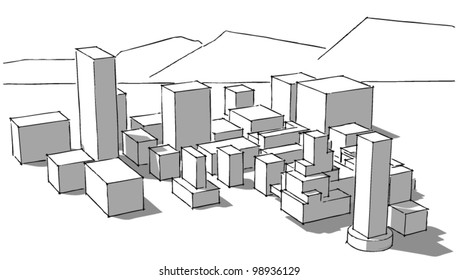 abstract urban architectural sketch drawing