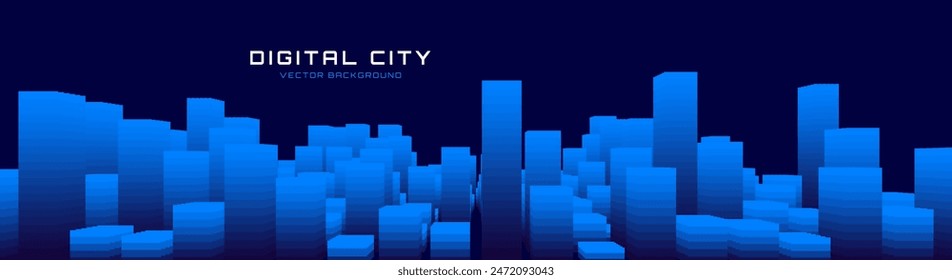 Abstract Urban Architecture Smart Digital City Concept. Blue Lines High Towers Future City Concept. VR Virtual Reality Abstract Digital Tech Buildings. Modern Technology Vector Illustration.