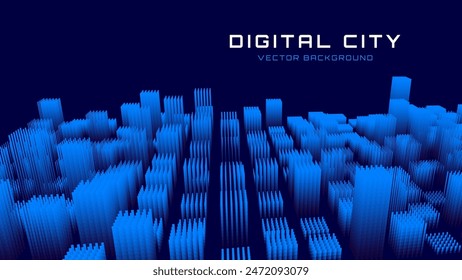 Abstract Urban Architecture Smart Digital City Concept. Blue Lines High Towers Future City Concept. VR Virtual Reality Abstract Digital Tech Buildings. Modern Technology Vector Illustration.