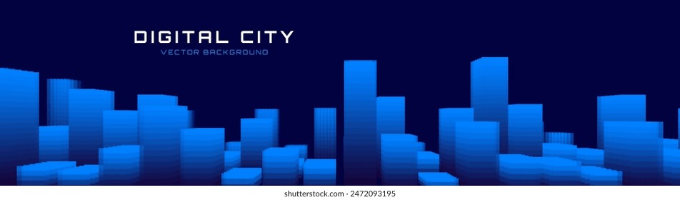 Abstract Urban Architecture Smart Digital City Concept. Blue Lines High Towers Future City Concept. VR Virtual Reality Abstract Digital Tech Buildings. Modern Technology Vector Illustration.