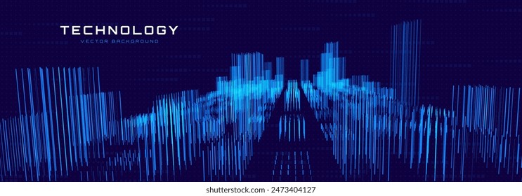 Abstract Urban Architecture Smart Digital City Concept. Blue Lines High Towers Future City Concept. VR Virtual Reality Abstract Digital Tech Buildings. Modern Technology Vector Illustration.