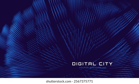 Abstract Urban Architecture Smart Digital City Concept. Blue Lines High Towers Future City Concept. VR Virtual Reality Abstract Digital Tech Buildings. Modern Technology Vector Illustration.