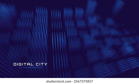 Abstract Urban Architecture Smart Digital City Concept. Blue Lines High Towers Future City Concept. VR Virtual Reality Abstract Digital Tech Buildings. Modern Technology Vector Illustration.