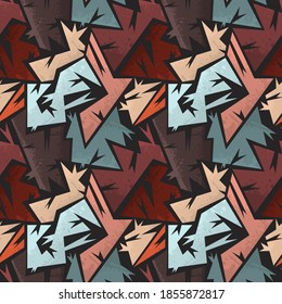 Abstract urban backdrop with curved geomtry seamless pattern and grunge spots in street style