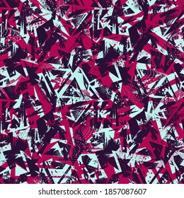 Abstract urban backdrop with curved geomtry seamless pattern and grunge spots in street style