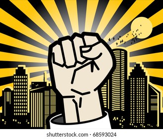 Abstract urban background with fist, vector illustration