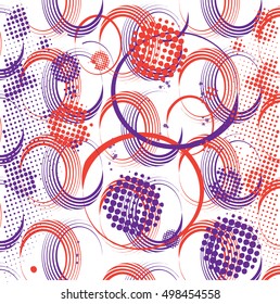 Abstract  urban background. Repeated backdrop for boys, girls, sport, fashion textile. Chaotic grunge geometric pattern with dots, shape, texture and directing arrow. Creative Original design