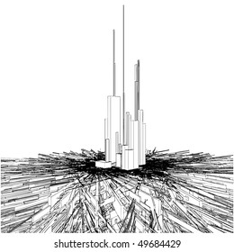 Abstract Urban City Skyscrapers On Chaos Ground Vector 133