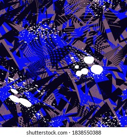 Abstract urban colorful seamless pattern with curved elements and grunge spots