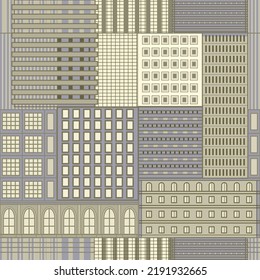 Abstract urban landscape. Cityscape. Façade of building. Seamless vector pattern.