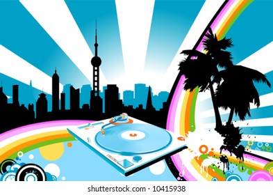 abstract urban landscape with rainbow