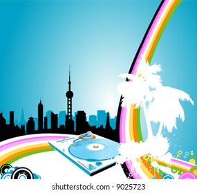 abstrakte urbane Landschaft mit Regenbogen