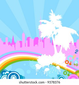 abstract urban landscape with rainbow