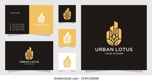 Abstract urban lotus logo and business card design