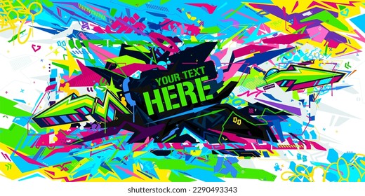 Abstract Urban Neon Futuristic Geometric Graffiti Style Background Vector Illustration