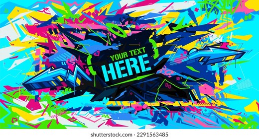 Abstract Urban Neon Futuristic Geometric Graffiti Style Background Vector Illustration