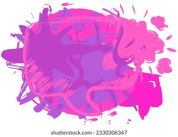 Abstract urban painting style purple, pink graffiti speech bubble message symbol, isolated on white background, painted with brush. Discussion backdrop, in modern dirty street art decoration.