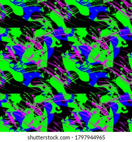 Abstract urban seamless colorful pattern with chaotic shapes, grunge spots.