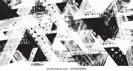 Abstract urban seamless pattern. Grunge texture background. Scuffed drop sprays, triangles, dots, black and white spray paint, splash. Urban modern wallpaper