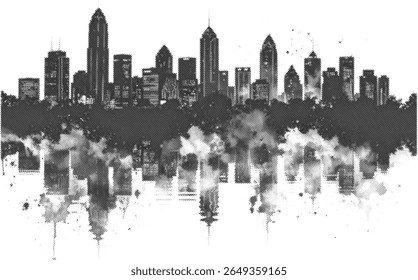 Abstract Urban Skyline with Soft Watercolor Edges