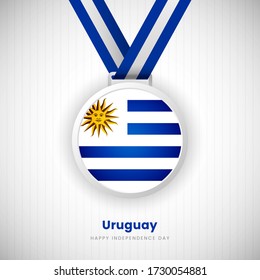 Abstract Uruguay country flag on medal vector. Happy Independence day of Uruguay background with creative typography.