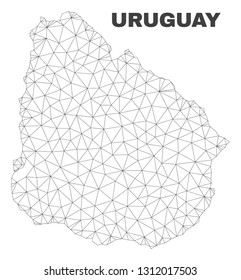 Abstract Uruguay map isolated on a white background. Triangular mesh model in black color of Uruguay map. Polygonal geographic scheme designed for political illustrations.