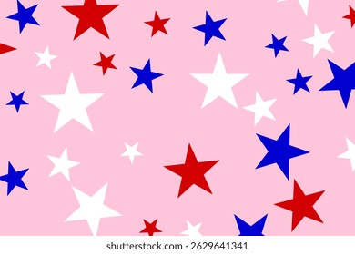 Abstract US flag color star element isolated on pink background. Vector illustration of background.