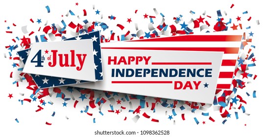 Abstract US Flag label for Independence Day with confetti. Eps 10 vector file.