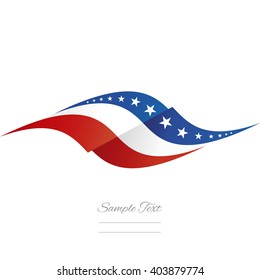 Abstract US Flag Ribbon Logo White Background