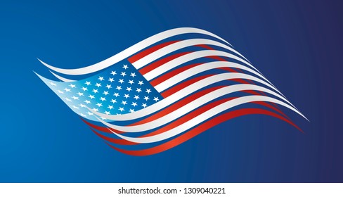 Abstract USA blue white red flag ribbon background vector illustration