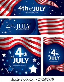 Abstract USA Flag, 4th of July American Independence Day Banners Collection, United States Colors  (Vector Art)