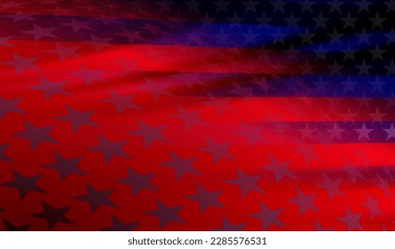 Abstract USA flag in blue and red hue with dim beams of light