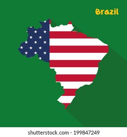 Abstract USA Flag On Abstract Brazil Map