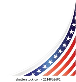 Abstract USA flag wave corner background border frame with empty space for your text.	
