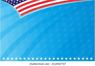 Abstract USA flag wave corner background border frame with empty space for your text.	 Letterhead blank design template.
