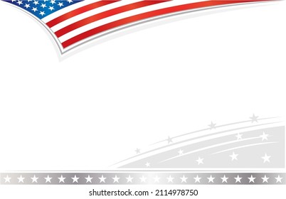 Abstract USA Flag Wave Corner Background Border Frame With Empty Space For Your Text.	
