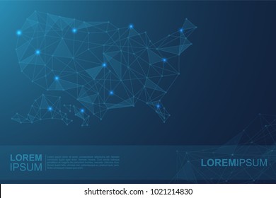 Abstract USA map with Blue Polygonal Space Background with Connecting Lines