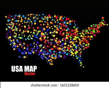 Abstract USA map of colorful ink splashes, grunge splatters. Vector illustration